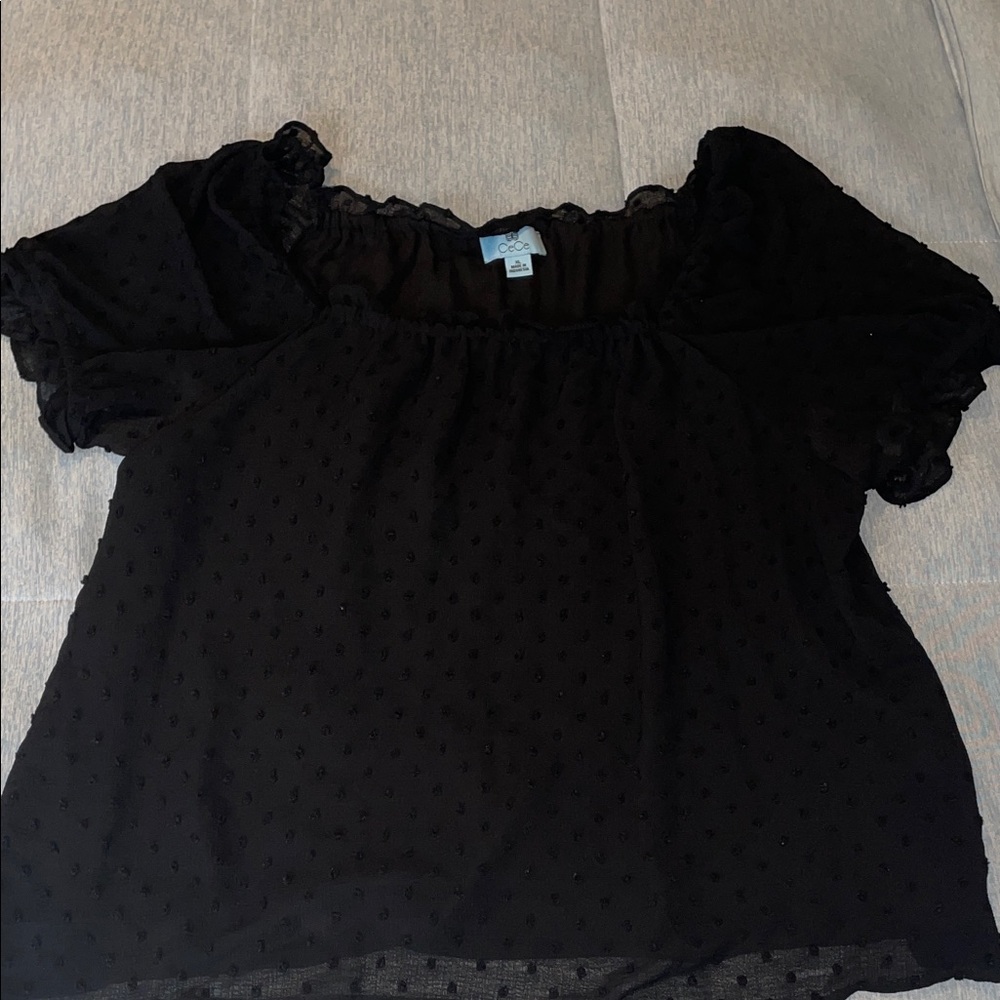 CeCe Black Textured Blouse